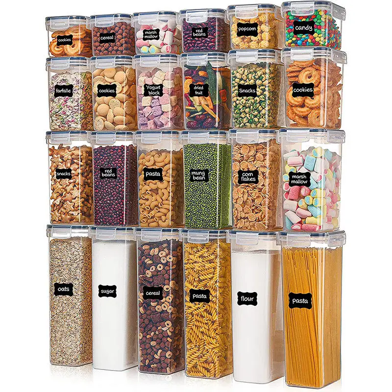 24pcs Set BPA-Free Airtight Plastic Dry Food Storage Bin Box Multifunction Kitchen Organizer Lid 24pack Cereal Preserved Storage