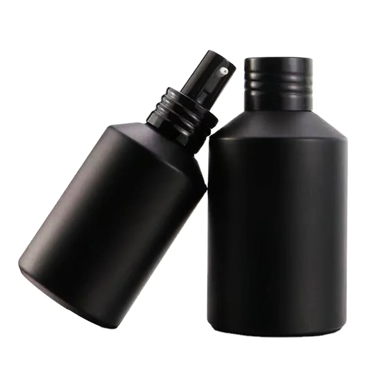 Cosmetic Serum 30ml 60ml Matte Black Green Dropper Bottle Slant Shoulder Glass Hair Essential Oil Bottle with Spray Pump