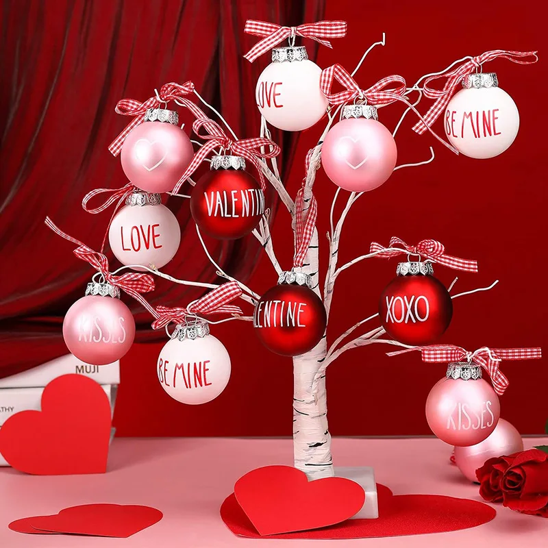 Mini Valentine Ornaments Ball Shaped Ornaments Red Balls Ornaments For Valentines Day Wedding Party Valentines Day Supplies