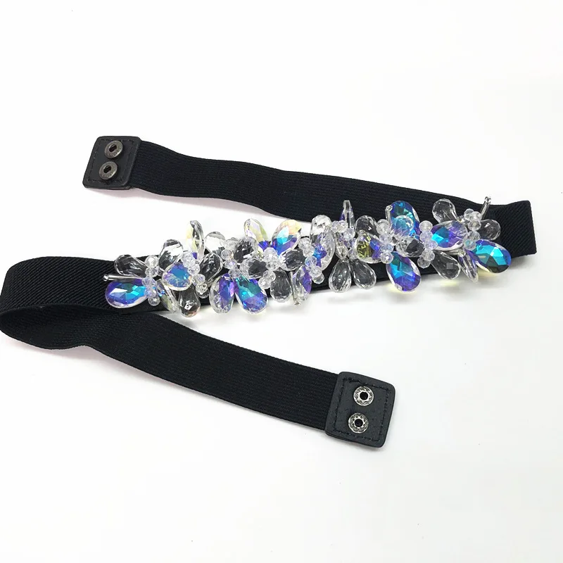 Fashion Sparkly Rhinestone Belt Luxury Waistband Elastic Belts For Woman Black Stretch Waist Belt