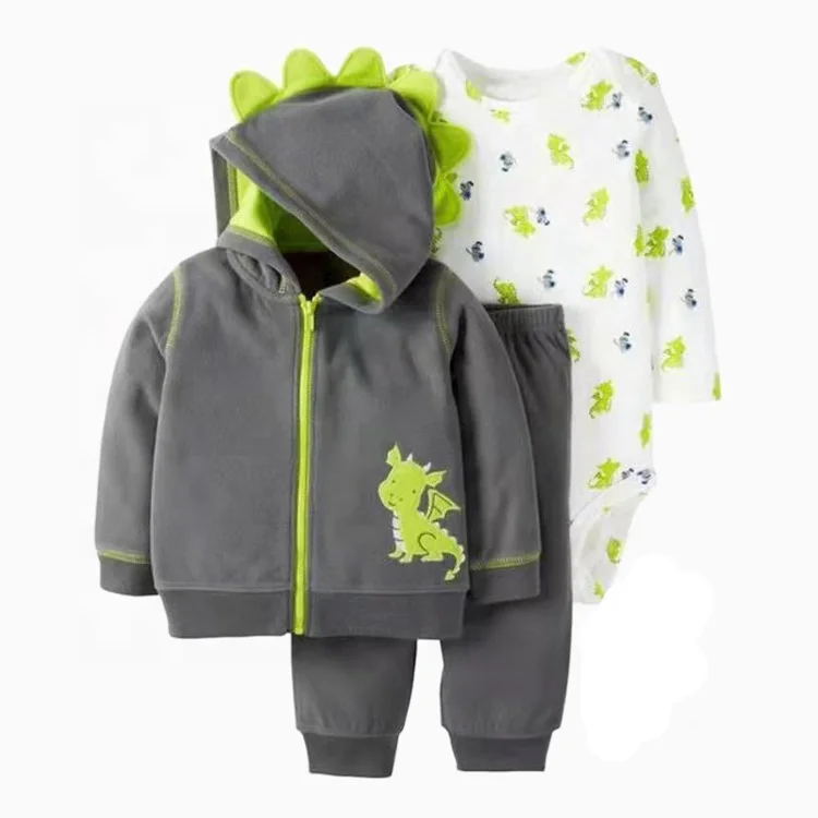 Best prices boy newborn cute Zip jacket Hooded long sleeve coat romper pants winter 3 pieces set baby clothes