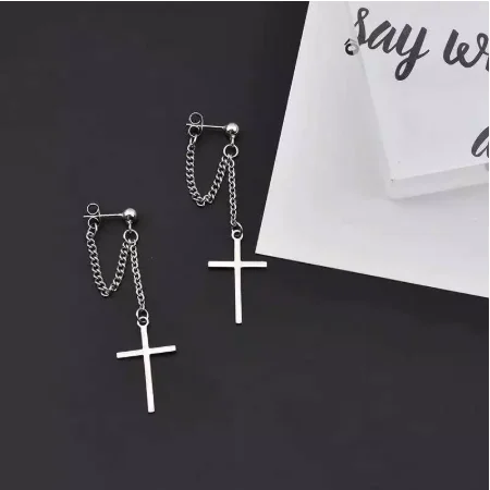 Japan and South Korea Harajuku Punk Cross Chain Pendant Earrings For Women Men Street Hip Hop Jewelry