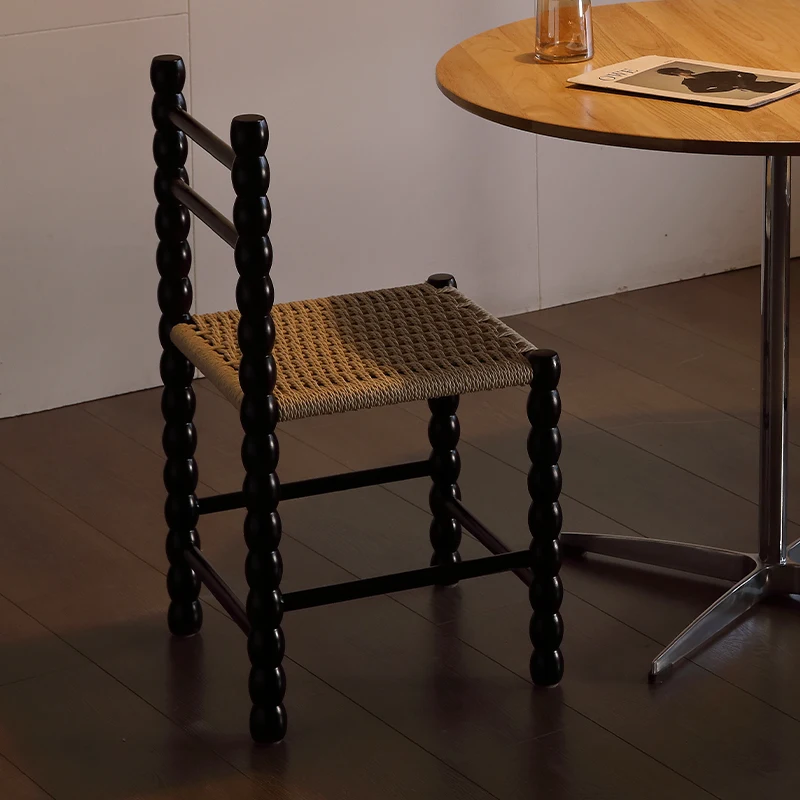 Modern Wood Ladder Back Side Chair with Low Back Paper Cord Woven Chair Bench Shoe Stool for Kitchen Dining Room Furniture