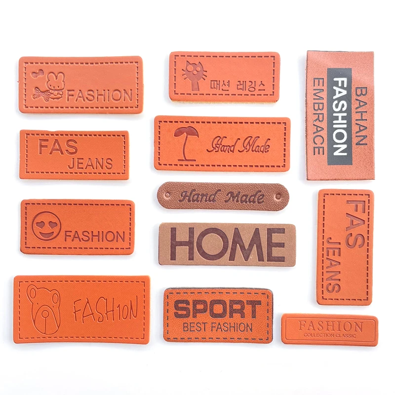 1000PCS/BAG Fashion Custom Brand Name Logo Embossed PU Faux Leather Labels and Patches for Jeans With Embossed Logo For Jackets