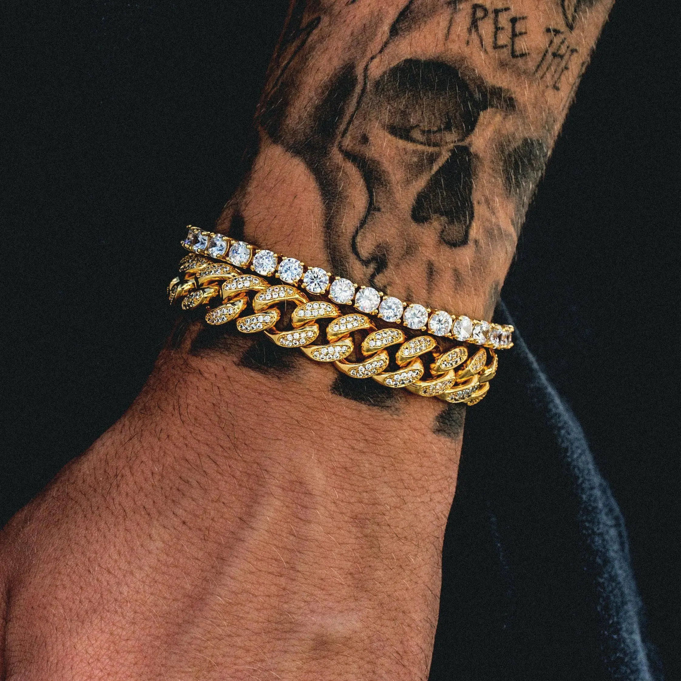 New Designs 925 Silver Gold Plated Zirconia Diamond Iced Out CZ Cuban chain Bracelet  Hip Hop Mens Jewelry Gold Link Bracelet