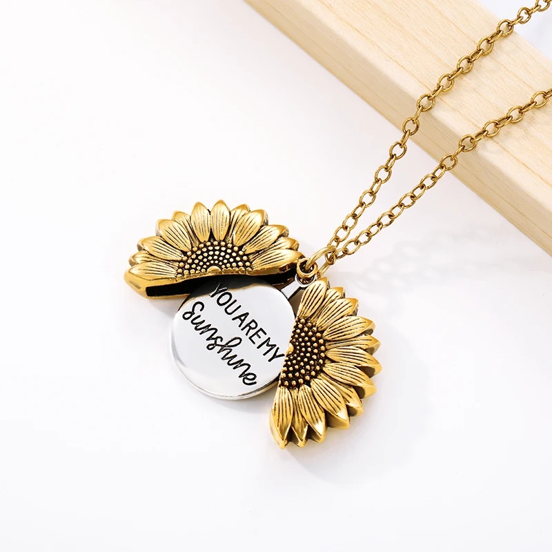 
XUNBEI Long Chain Sun Flower women Pendant Necklace Jewelry You Are My Sunshine Sunflower Necklaces 