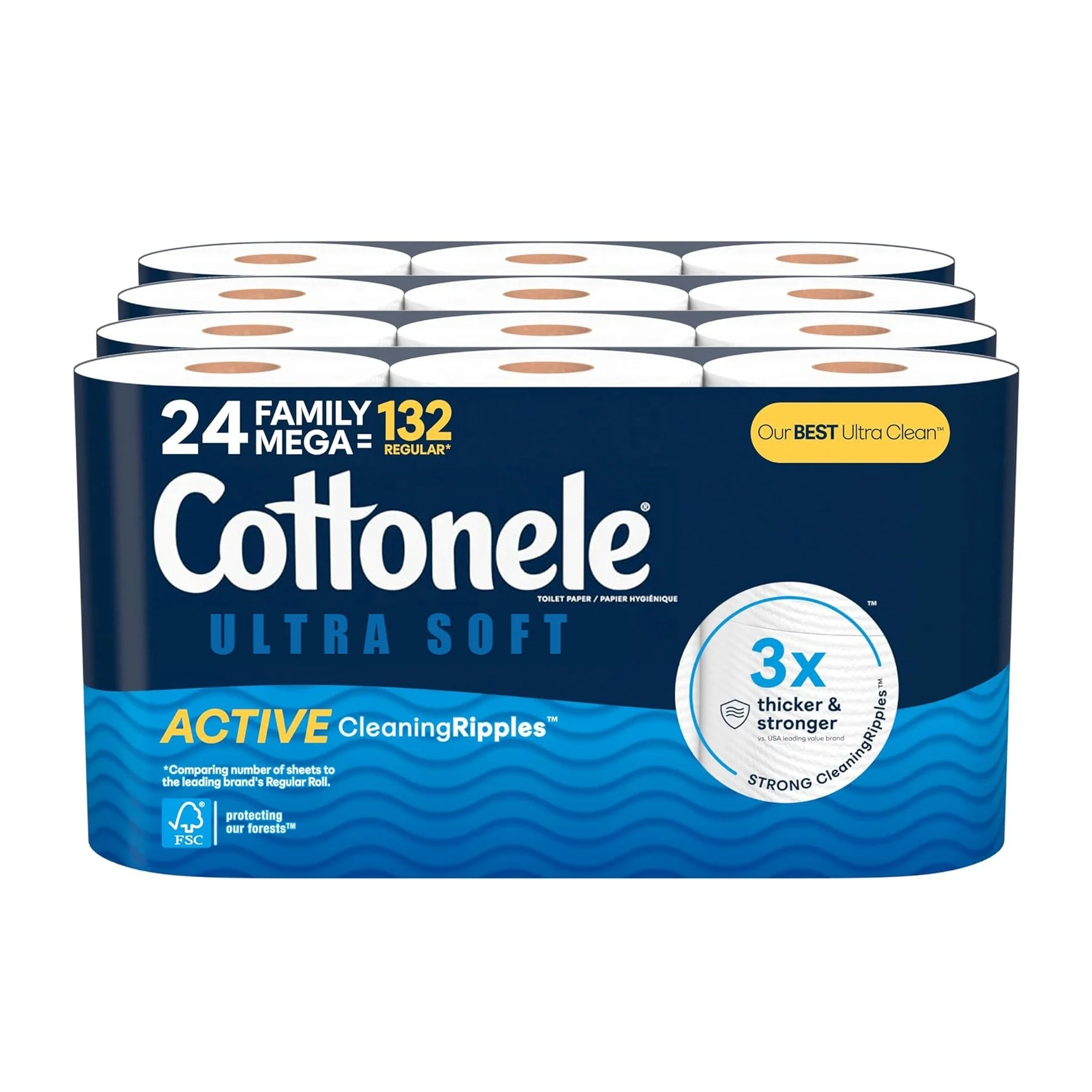 Brand Name Ultra Plush Toilet Paper 24 Mega Rolls = 96 Regular Rolls 3 Ply Soft Toilet Tissue