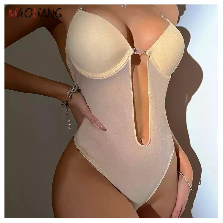 4073 Sexy Full Bodyshaper Bra Women Deep V Convertible Bra Thong Shapewear Backless Invisible Push Up Underwear Slimming Bodysui