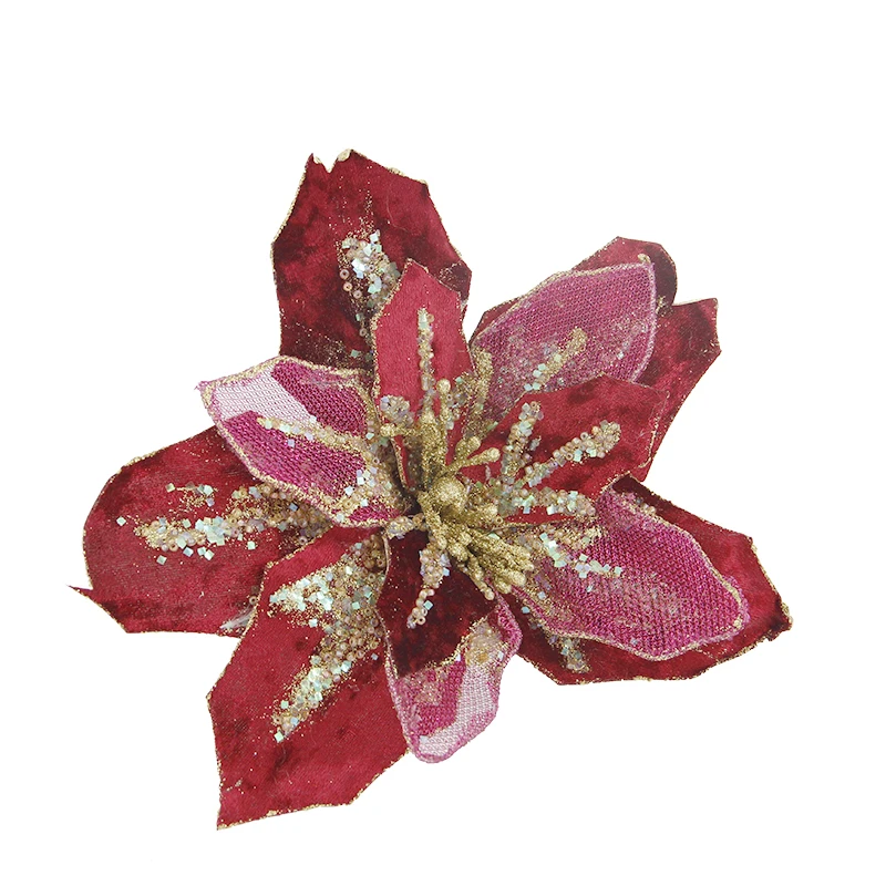 SIHE Best sales Christmas floral stem artificial deep red Burgundy color poinsettia Christmas flower
