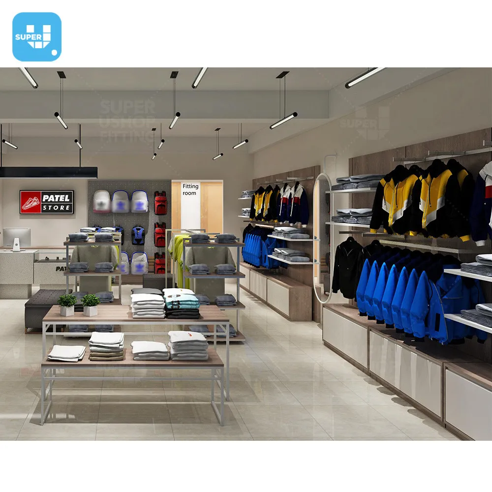 Modern Retail Store Sports Store Fixtures Customized Sportswear Wall Mounted Display Rack Sport Shop Interior Design