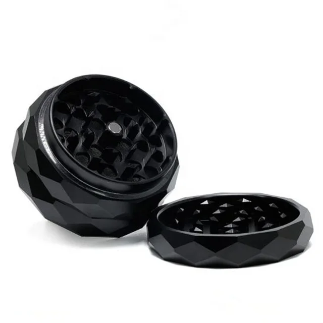 New diamond black aluminum herb grinder 2.5 inch 4 layers with free sample