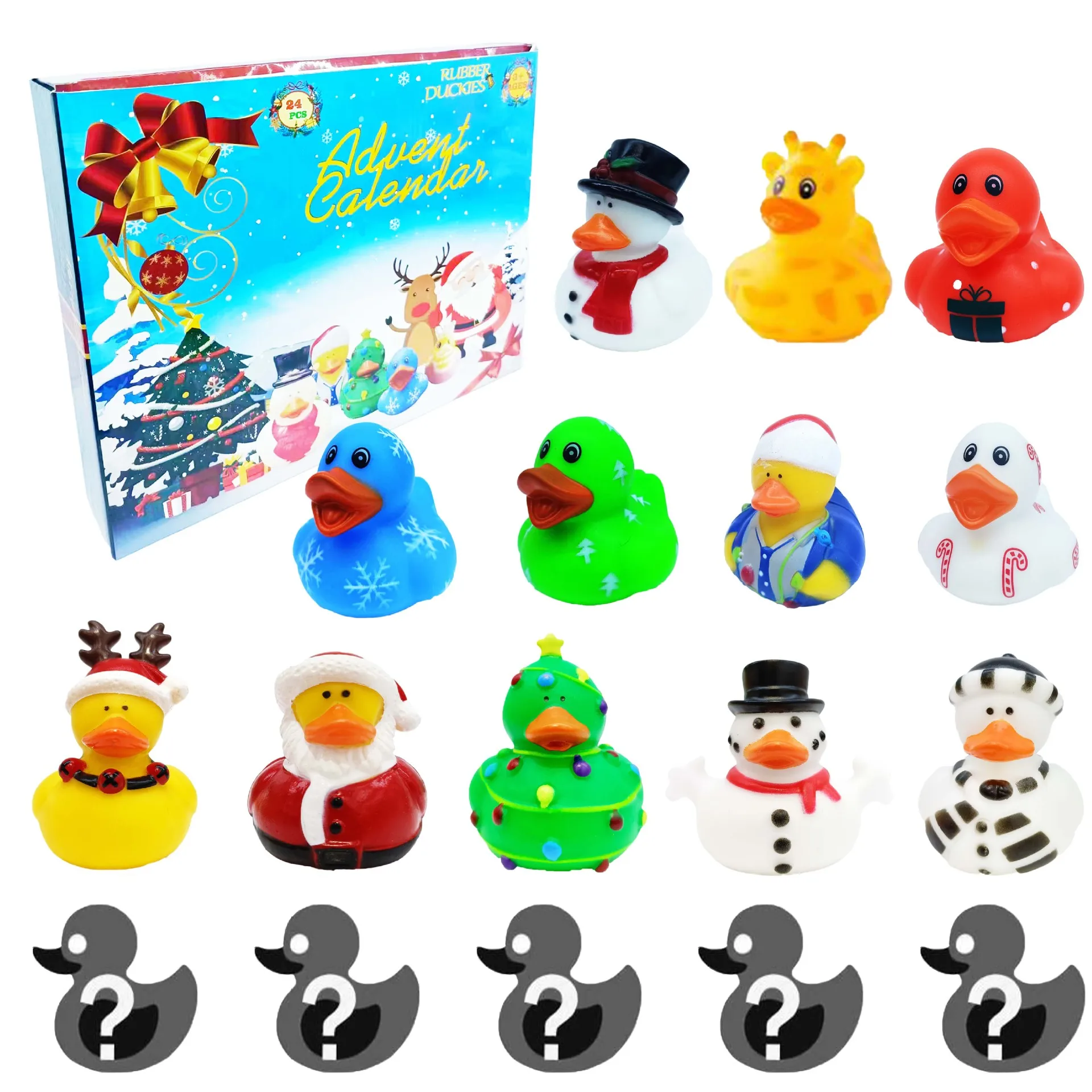 New Xmas Toy Bath Duck Bath Toy Christmas Countdown Calendar Gifts Advent Calendar 2024 Christmas Rubber Ducks for Kids