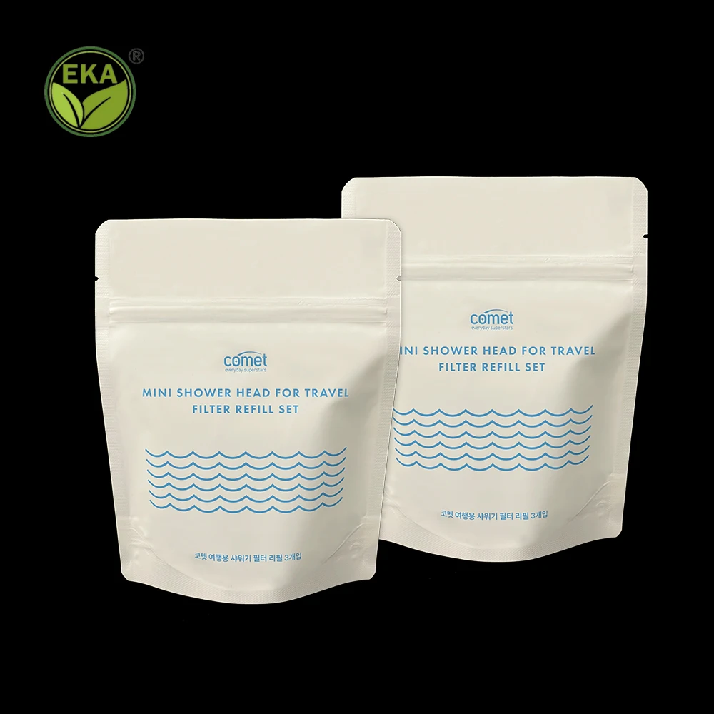 Minlee Biodegradable White Kraft Paper Mini Shower Head For Travel Filter Refill Set Custom Packaging Ziplock