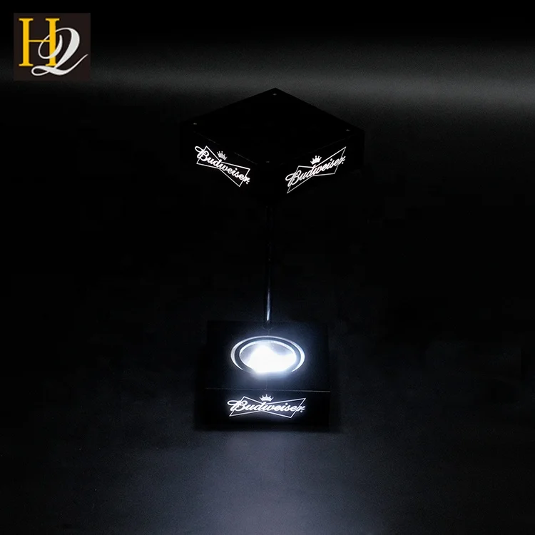 fashion popular plug power supply square shape black acrylic LED single bottle display stand with logo engraving and light up