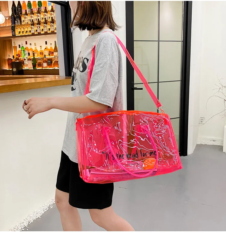 Custom logo transparent colored PVC travel duffle bags spend the night tote bags clear