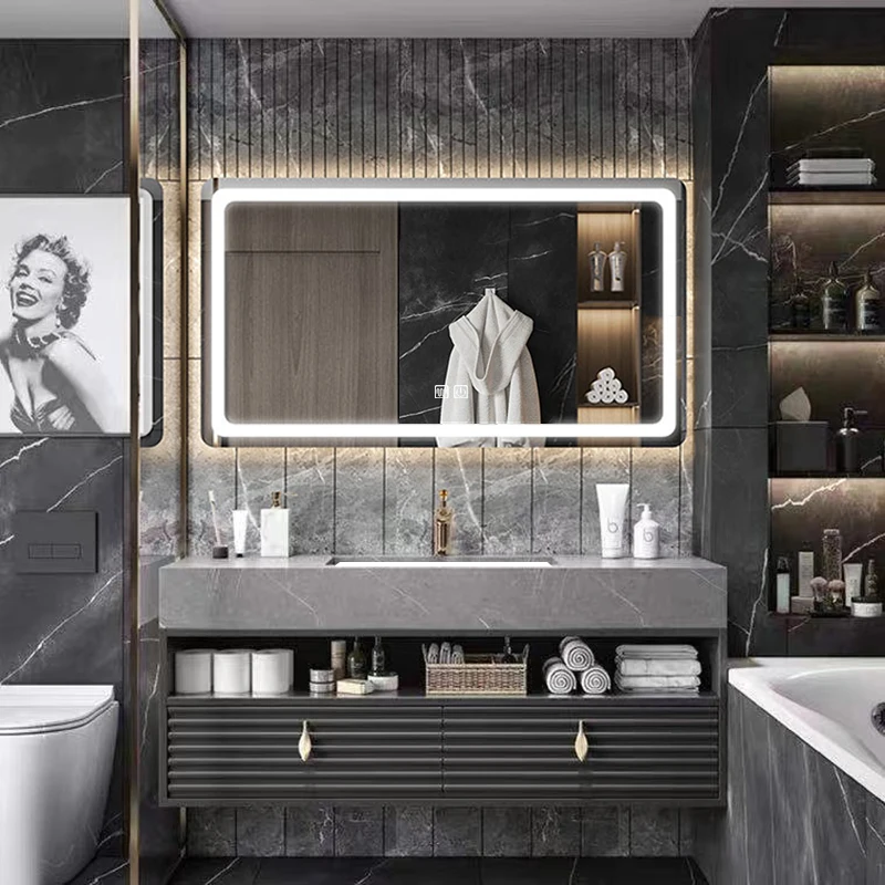 Factory supply Sink New Design Gold Color Bathroom Vanity With Cabinets