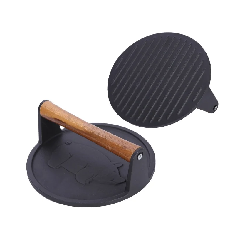 Factory Supply Pre-seasoned Cast Iron Bacon Press Meat Press Round Cooking Grill Press