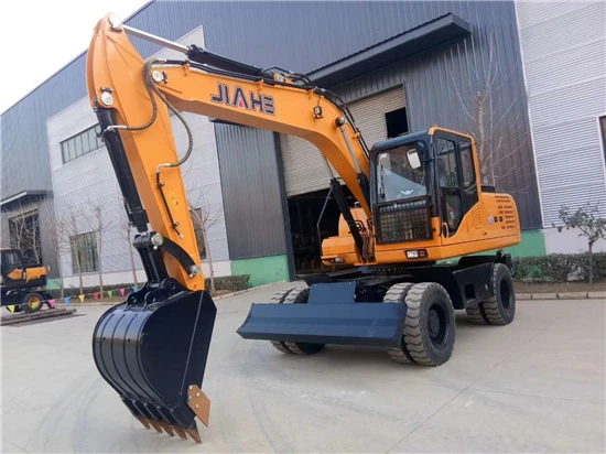Jiahe Small Wheel Excavator With Wood Grabber JHW90 JHW70 Wheel Digger Digging Height 6900mm
