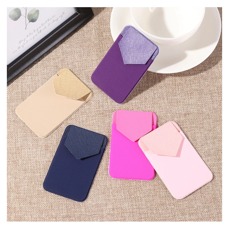 Cellphone Elastic Solid Adhesive Sticker Fashion Leather Phone Card Holder Cell phone Pocket Wallet Case