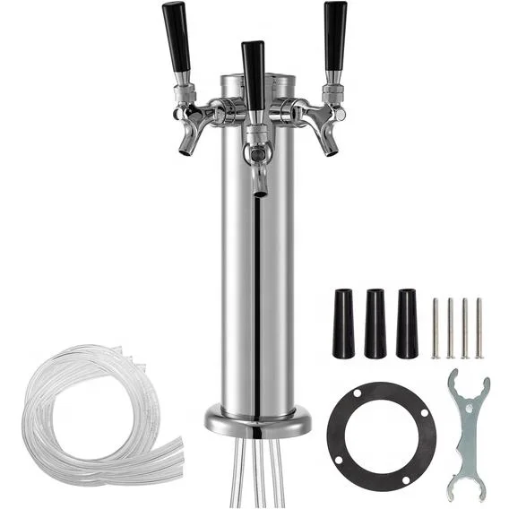 Food Grade Stainless Steel Drink Dispense Beer Faucet Tap Black Draft Beer Tower 3 Holes 12 Inch