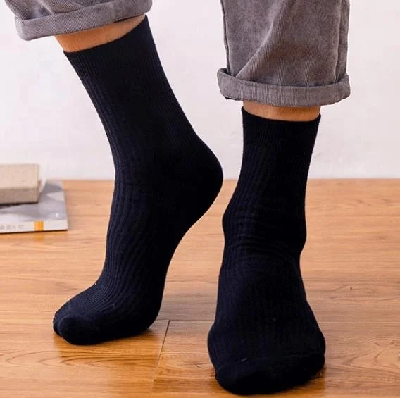 Breathable Solid color white basic ribbed custom knit Mens Cotton business black dress crew Sock