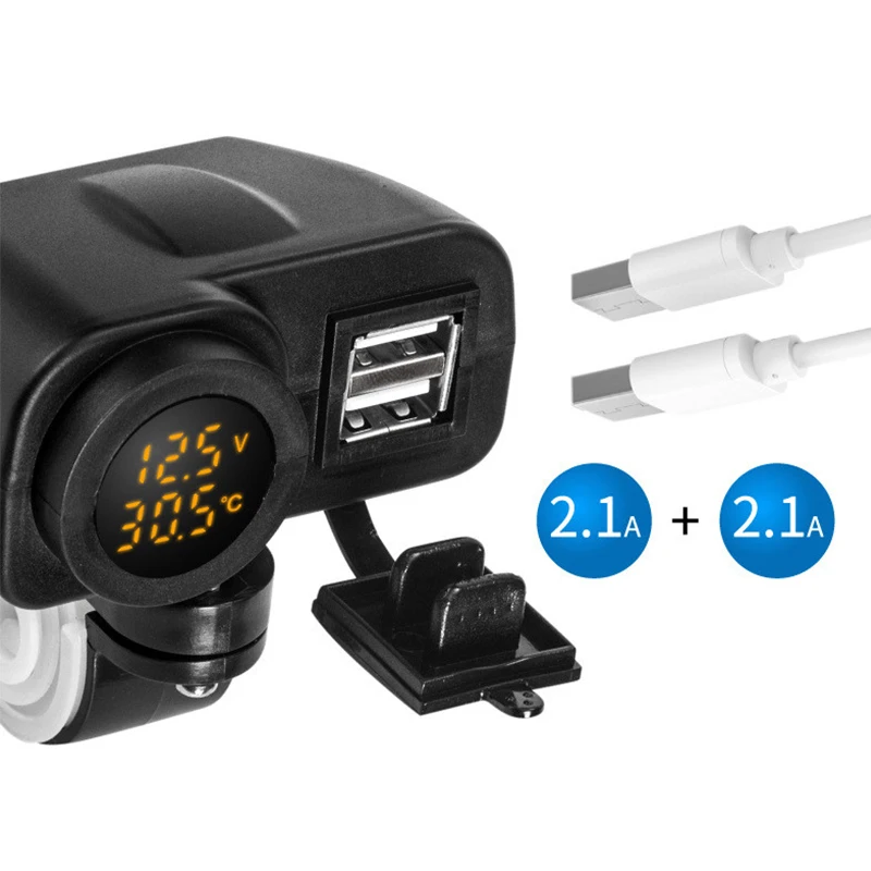 Rainproof 5V 4.2A motorcycle usb voltmeter with temperature display