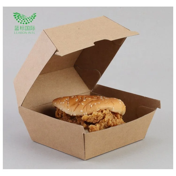Eco Friendly Compostable Kraft Paper Burger Hamburger Box