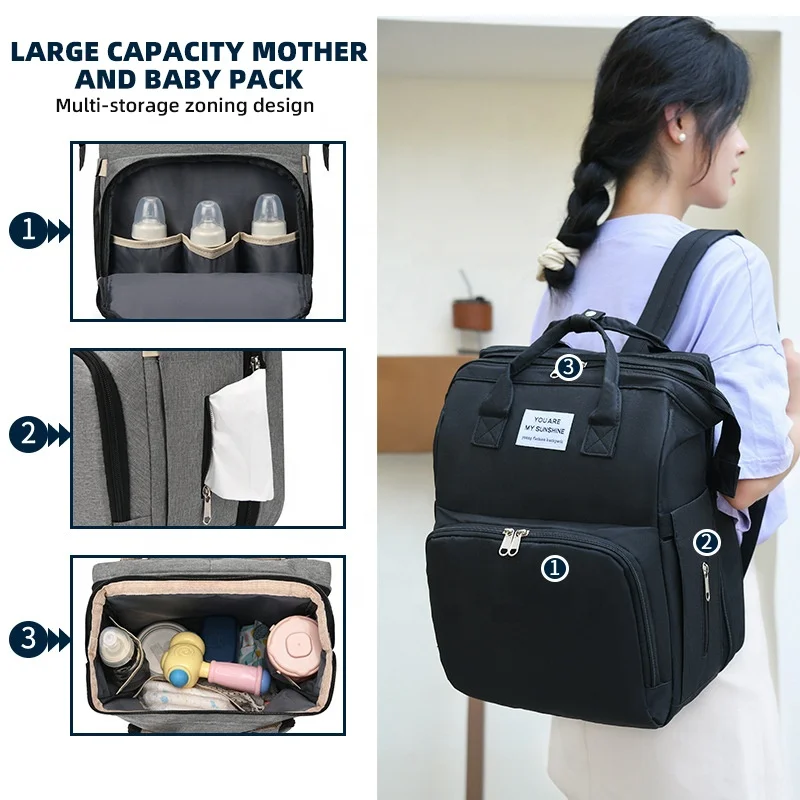 Multifunctional Waterproof Maternity folding Handbag Stroller baby Nappy Bed Backpack Diaper Bag with Bassinet for mom and Baby
