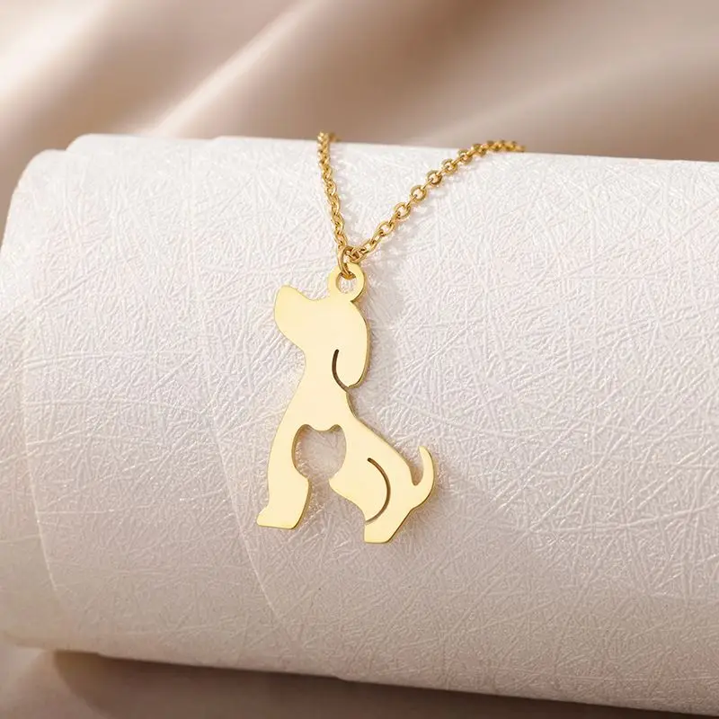 Stainless Steel Jewelry Hollow Dog Brid Pet Animal Pendent Necklaces Cartoon Face Head 18K Gold Plated Necklace Women