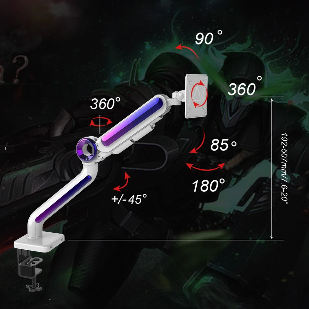 Aluminum Alloy White Game monitor stand for Computer Gas Spring Arm Monitor Mount stand