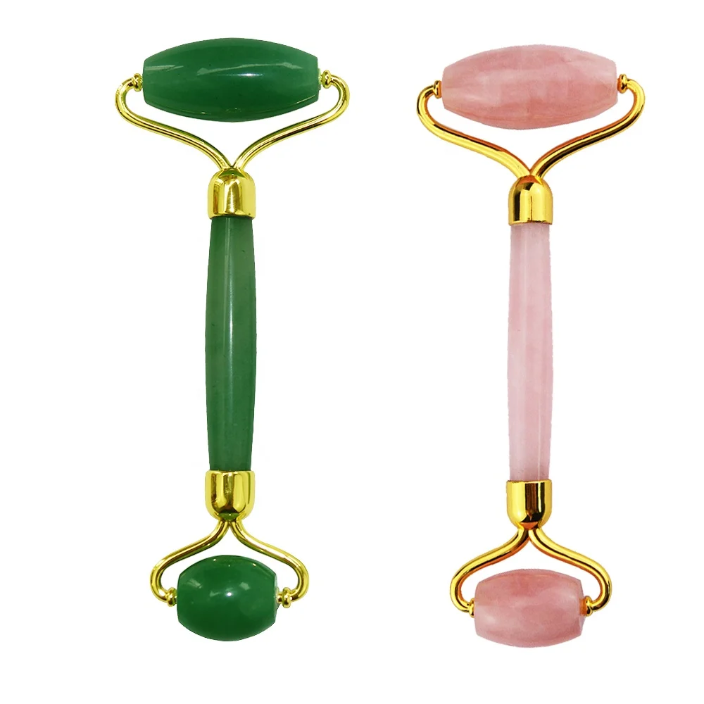 curved handle jade stone roller and Green Aventurine Gua Sha Kit