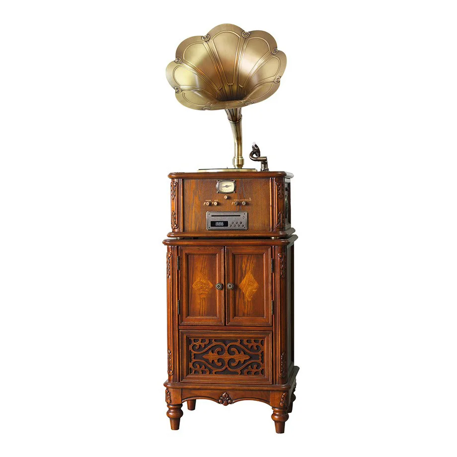 Luxury American Retro Wooden Hand Carving Gramophone USB CD Record Player