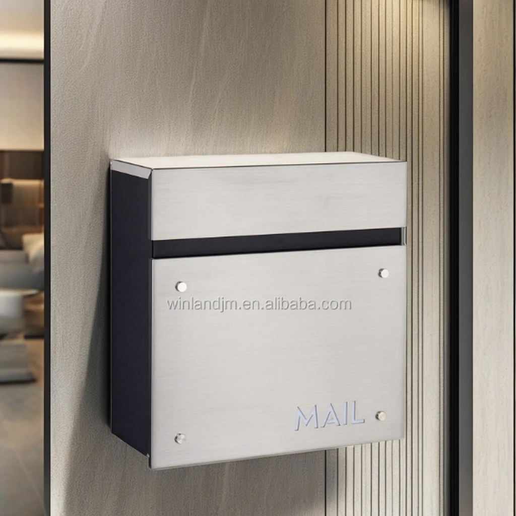 Modern Outdoor Key Lock Wall Mounted Mailbox Steel and Wood for Apartment and Garden for Newspaper Usage