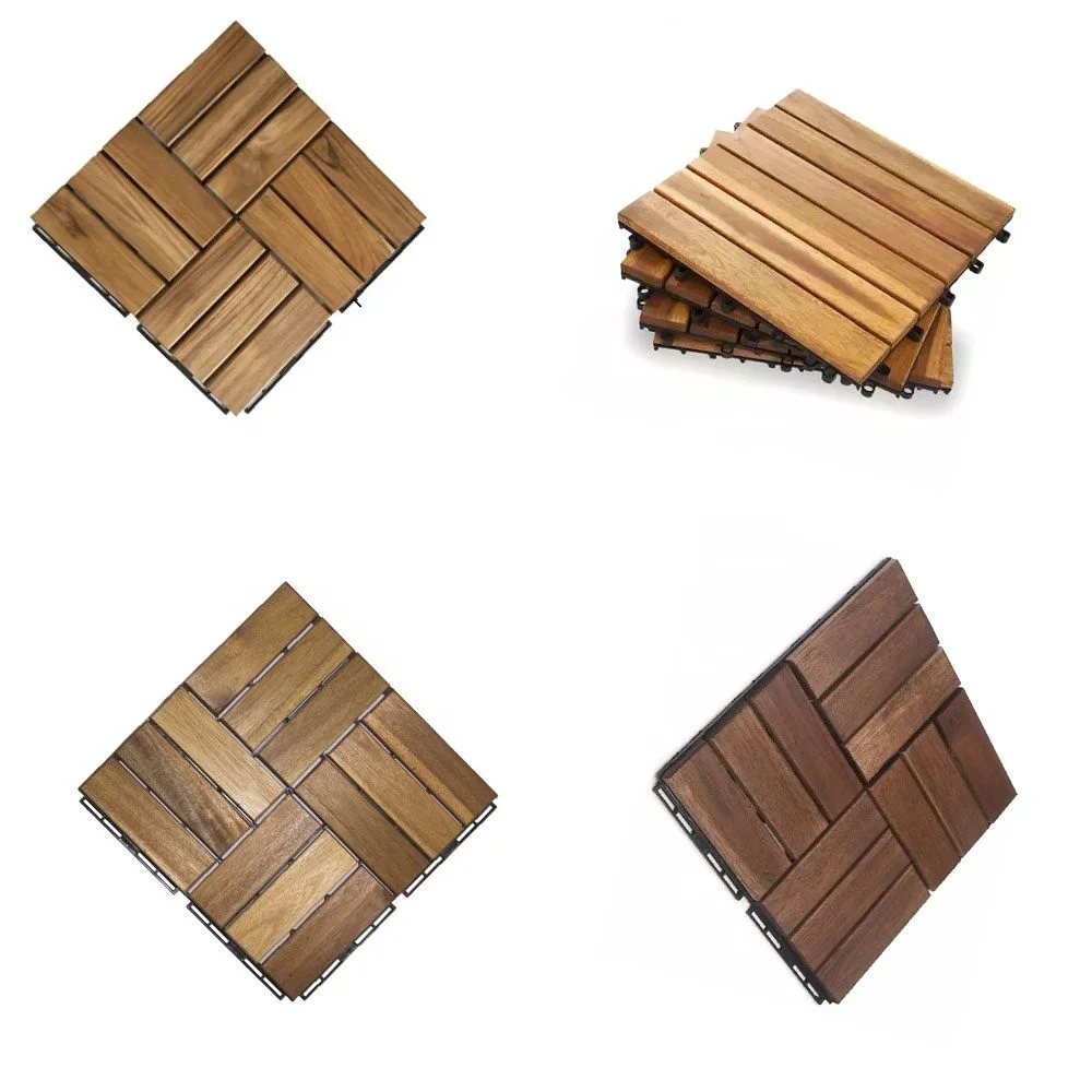 Acacia Wood Interlocking Deck Tiles, Plastic wood composite interlock deck tile or Plastic Decking Flooring Tiles B6556