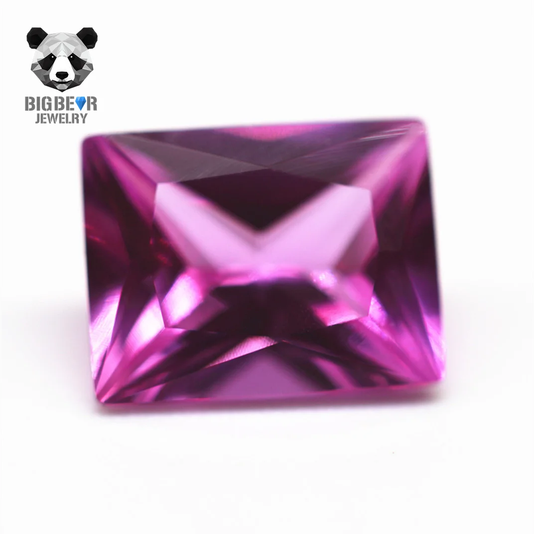 3*5mm-10*14mm Princess Cut baguette 2# pink Ruby Corundum Loose Gemstone Shape Artificial Stones
