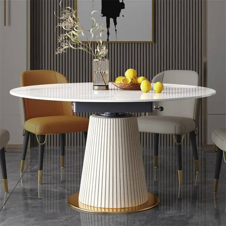 modern rotating telescopic round table light luxury rock slab expandable dining table
