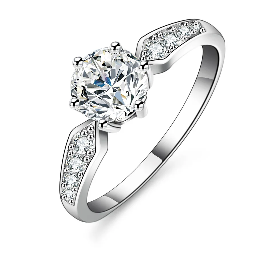 Factory Wholesale Six Prong D Color Moissanite Jewelry 1Carat 925 Sterling Silver Fine Jewelry Moissanite Diamond Ring for Women