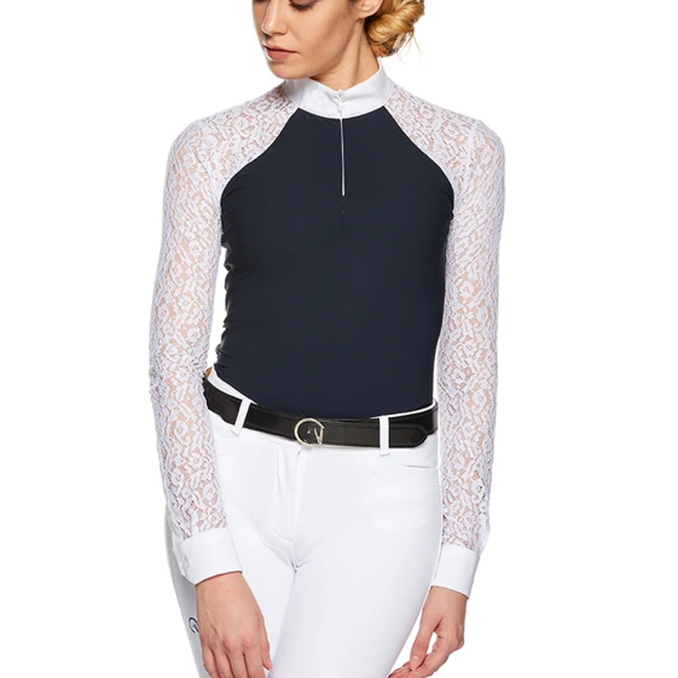 Horse Riding Clothing Female Outdoor Long Sleeve Zip Up Base Layer Equestrian Apparel Lace Riding Show Shirt