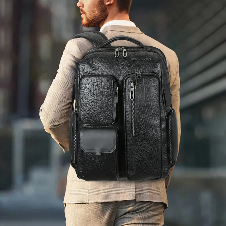 Large Capacity Travel Vintage Computer Real Cow Leather Travel Laptop Backpack Camping Cowhide Genuine Leather Bag Usb Charing