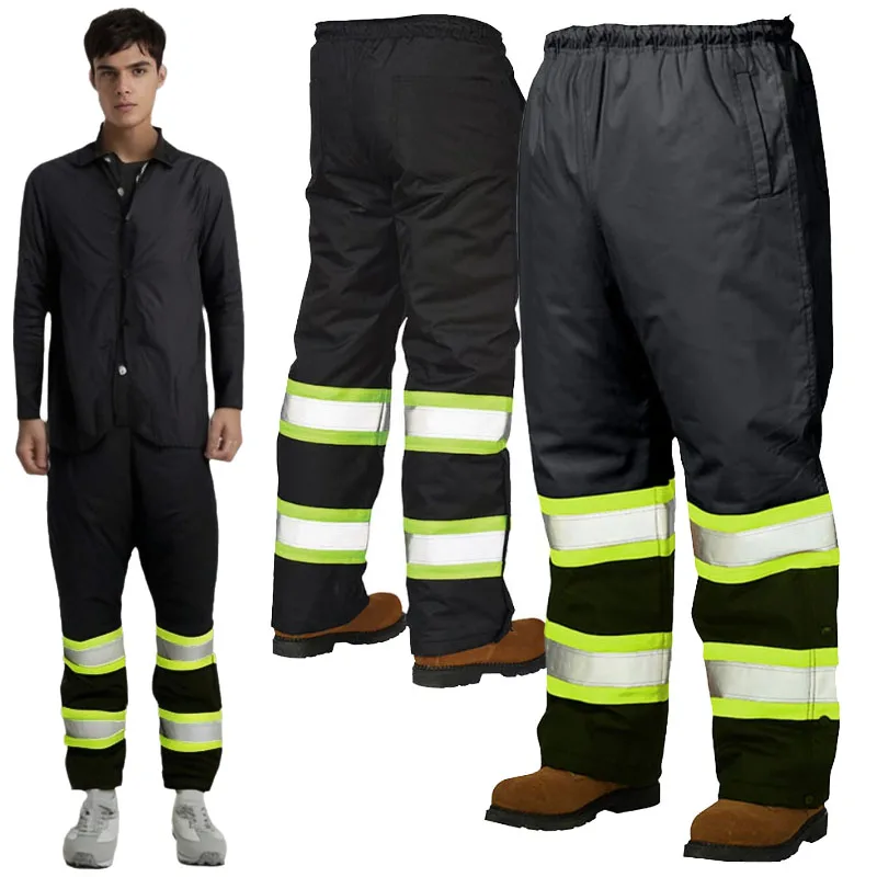 Mens Hi Vis Thermal Black Safety Trousers Snow Work Pants  With Reflector