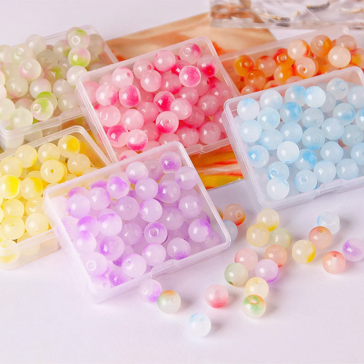 6mm/8mm Magic Rainbow Color Plastic Acrylic Round Ball Beads for Delicate Bracelet Necklace DIY Earring Jewelry Craft Making
