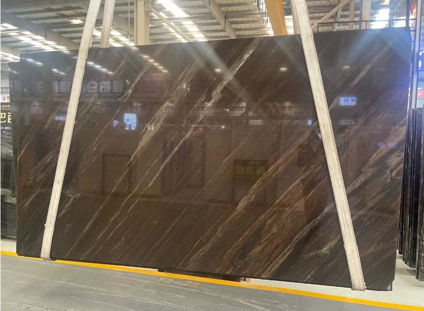 Exotic Brown granite big slab for villa and hotel interior wall panels wall cladding polished glazed marble look slab tile