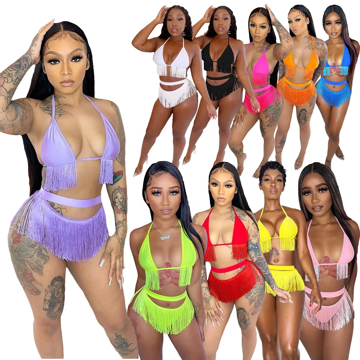 New Arrival Beach Wear Women Swimwear Sexy Bathing Suit Swimsuit 2 Piece Fringe Micro Bikini Set 2022