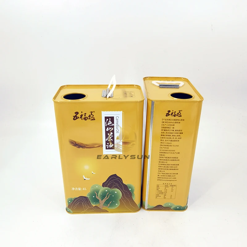 wholesale 4 L Oil tin Metal tinplate Square Tin Can canned Olive Oil Can With Plastic Lid