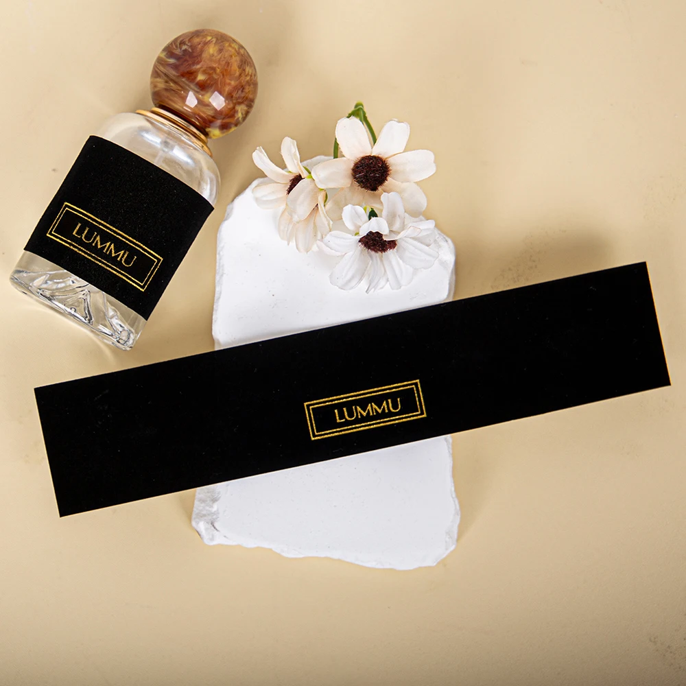 Fast Shipping Hot Stamping Gold Printing Velvet Fabric Black Flocking Adhesive Labels Sticker