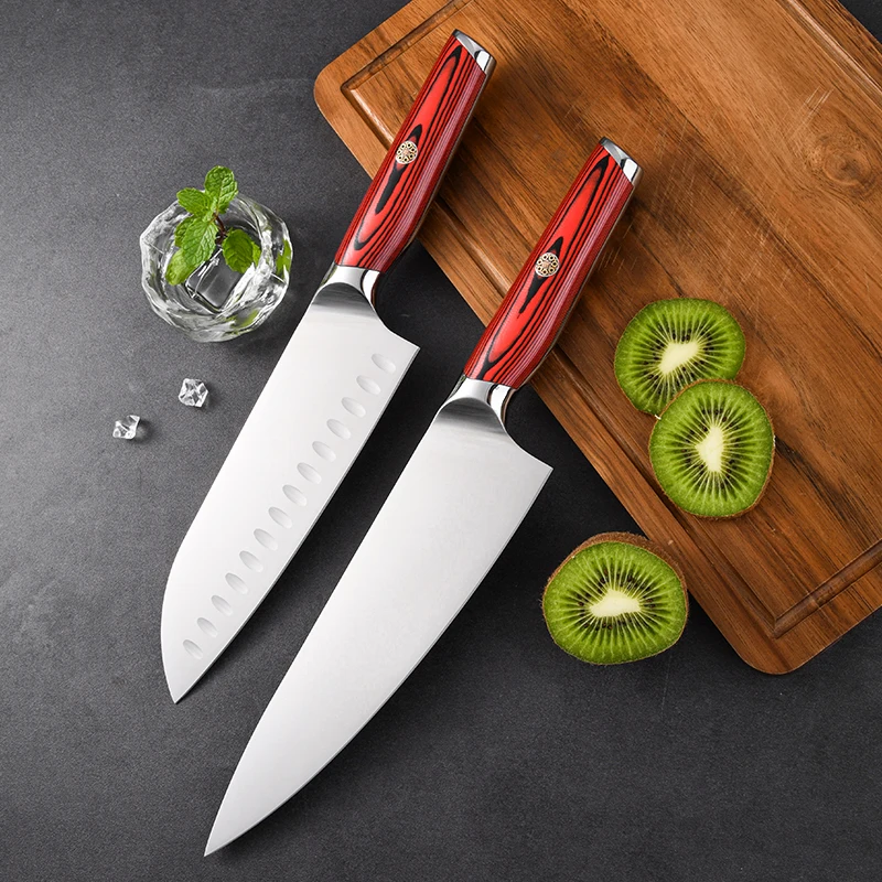 RUITAI Noval Patent Kitchen Knife Set Chef Santoku Knife Set with Red G10 handle