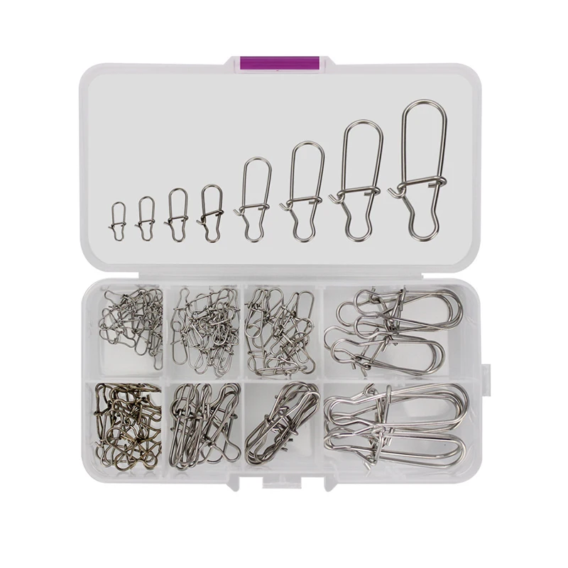 WEIHE 100pcs/box Stainless Steel Fishing Snap Kit Nice Combo Accessories Tackle Box Unit Connector Set