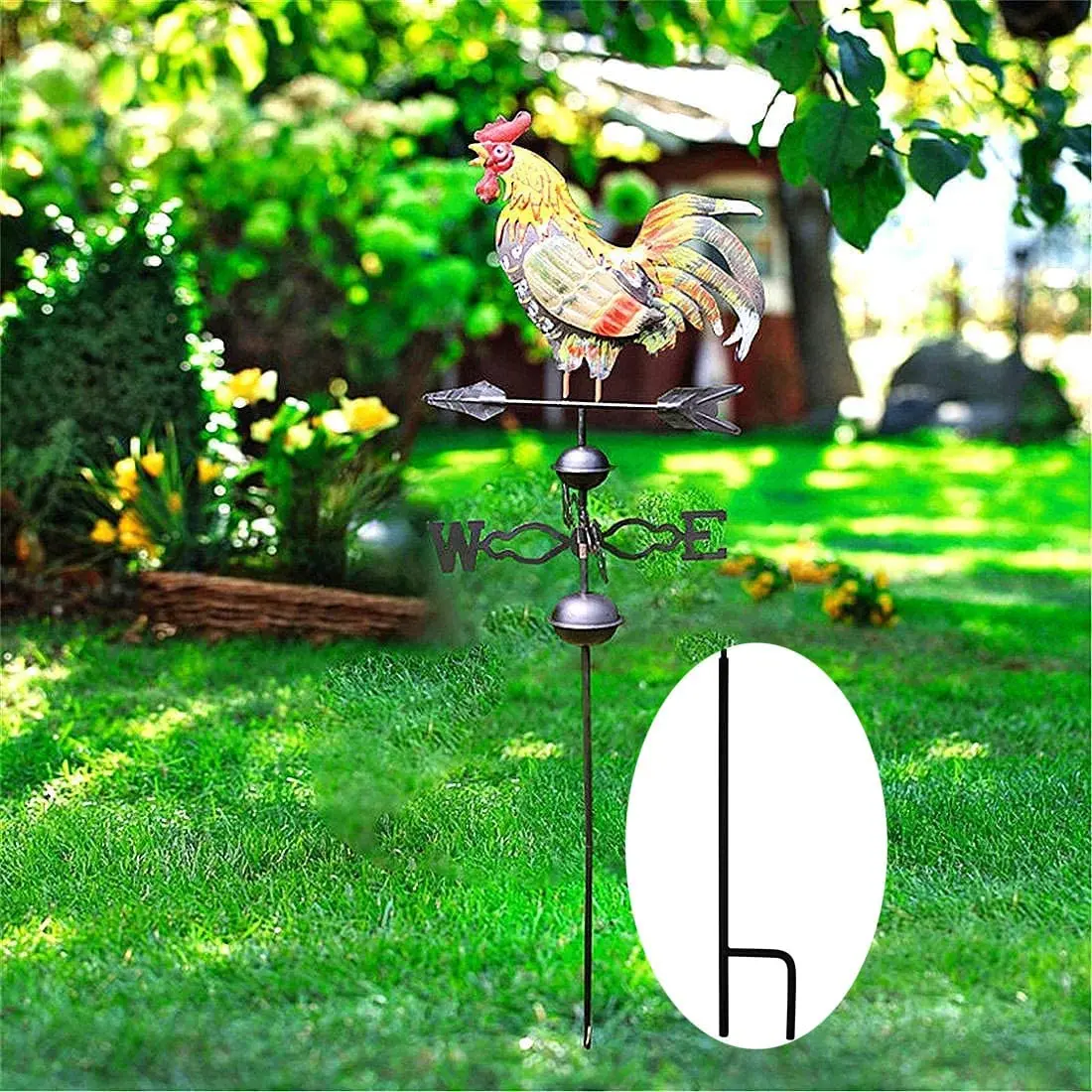 Garden Weather Vane metal Rooster Stake Crowing metal Rooster weather vane for Yard Metal Rooster Stake Decor Garden