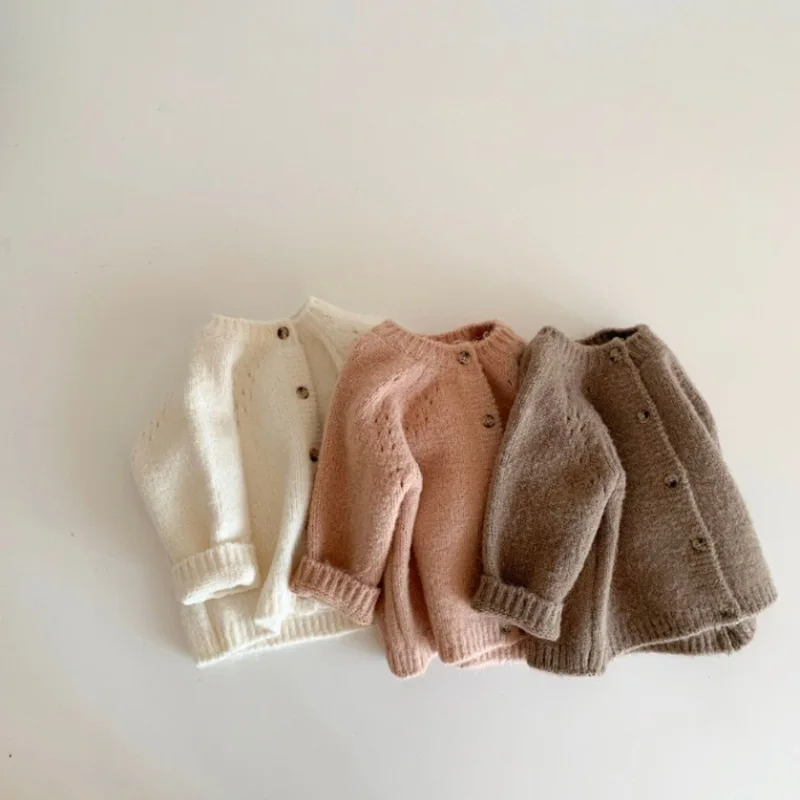 Autumn Winter Clothing Infants Clothes Casual Baby Girls Round Neck Wool Knitted Sweaters Kids Boys Cardigan Top