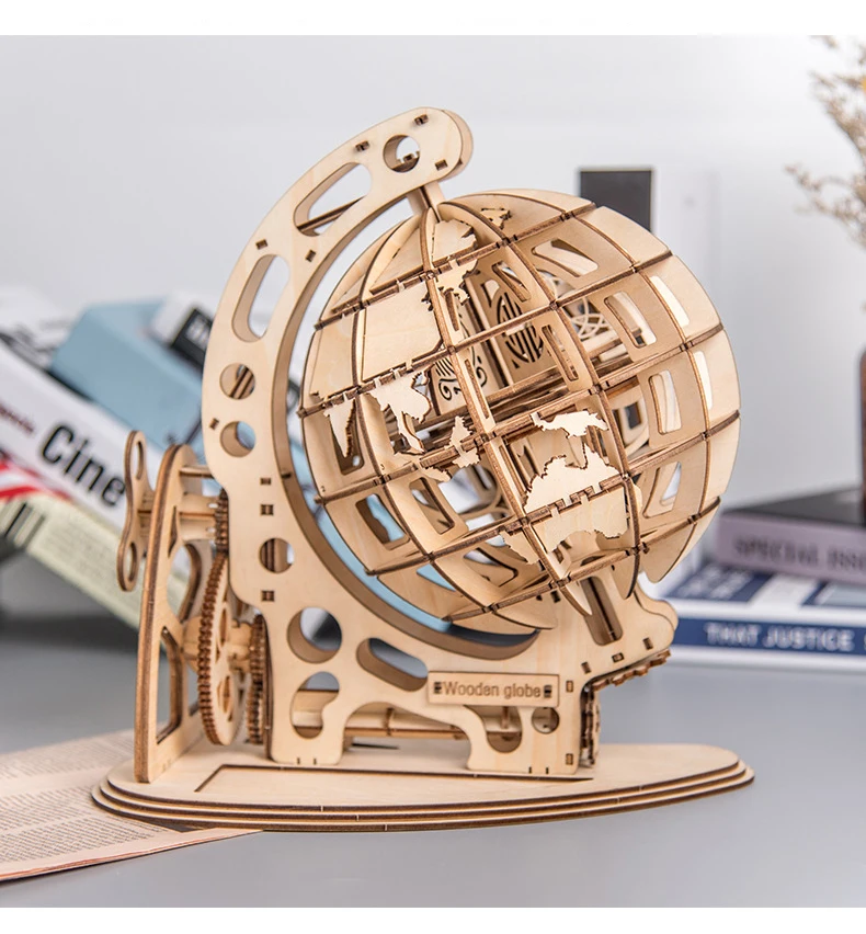 Globes 3D Puzzle Wooden for Adults  Construction Building Jigsaw with Secret Locker Home Decoration Best Gifts